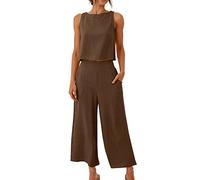 Lounge Wear Sets for Women UK Summer Two Piece Outfits Cotton Linen Sleeveless Crop Top and High Waist Wide Leg Pants Ladies Co Ord Set Dressy Casual Travel Outfit Work Suits