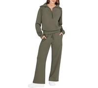 Lounge Wear Sets For Women Uk Tracksuit Full Set 2 Piece Comfort Long Sleeve Activewear Zip Sweatshirt Tops Trousers Drawstring Sweatpants Autumn Winter Clothing Outfits (Army Green,M)