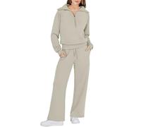 Lounge Wear Sets For Women Uk Tracksuit Full Set 2 Piece Comfort Long Sleeve Activewear Zip Sweatshirt Tops Trousers Drawstring Sweatpants Autumn Winter Clothing Outfits (Beige,XL)