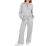 Lounge Wear Sets For Women Uk Tracksuit Full Set 2 Piece Comfort Long Sleeve Activewear Zip Sweatshirt Tops Trousers Drawstring Sweatpants Autumn Winter Clothing Outfits (Grey,M)