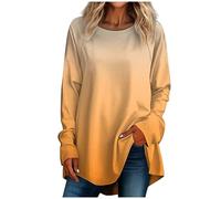 Lounge Wear Women Hoodies, Womens Sweatshirts T Shirts for Women UK Ladies Cardigans Women's Casual Plus Sizelong Sleeved Round Neck Gradient Printing T-Shirt Top Pullover Long (Yellow,L)