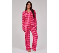 Loungeable Argyle Long Sleeved Button Down Traditional Pyjama Set In Pink Pink