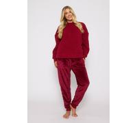 Loungeable Borg Removeable Snood Jumper & Luxury Fleece Jogger Lounge Set In Burgundy Burgundy M