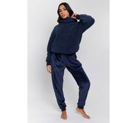 Loungeable Borg Removeable Snood Jumper & Luxury Fleece Jogger Lounge Set In Navy Navy XL