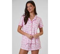 Loungeable Bow Printed Super Soft Short Sleeve And Short Set In Pink Pink S