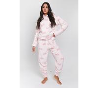 Loungeable Bow Sherpa Hoodie With Jogger Twosie In Pink Pink M