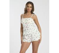 Loungeable Cactus Printed Dobby Tie Shoulder Cami And Ruffle Short In White White L