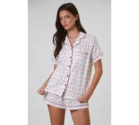 Loungeable Cherry Printed Dobby Short Sleeve And Short Set In White White XL