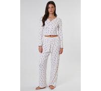 Loungeable Cherry Printed Ribbed Jersey Long Sleeve And Trouser Set In White White XL