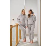 Loungeable Women's Chunky Sherpa Hoodie & Jogger Lounge Set in Silver | Size: XL Loungeable Silver XL