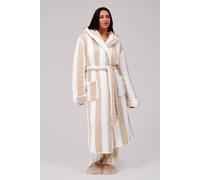 Loungeable Chunky Sherpa Stripe Midi Hooded Dressing Gown In Brown Brown
