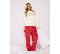 Loungeable Cocktail Club Slogan Sweater And Printed Trouser Pyjama Set In White White M