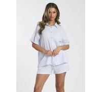 Loungeable Cotton Waffle Short Sleeved Short Set In Blue Blue XL