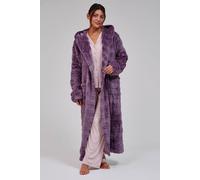 Loungeable Embossed Stripe Luxury Fleece Maxi Hooded Dressing Gown In Purple Purple