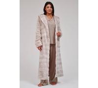 Loungeable Embossed Stripe Luxury Fleece Maxi Hooded Dressing Gown In Taupe Taupe