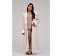 Loungeable Geometric Luxury Fleece Hooded Maxi Robe In Cream Cream