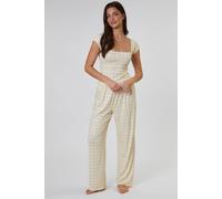 Loungeable Gingham Heart Printed Cami And Wide Leg Trouser Set In Yellow Yellow