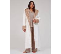 Loungeable Leopard Faux Fur Trim Maxi Dressing Gown In Cream Cream