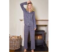 Loungeable Marl Brushed Rib Long Sleeve Buttoned Pyjamas In Grey Grey