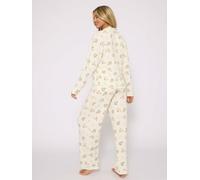 Loungeable Neutral Christmas Button Shirt And Long Pant Pyjamas Set In Cream Cream