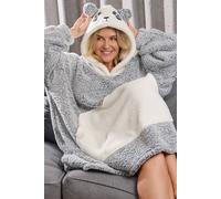 Loungeable Panda Tipped Borg Snuggle Hoodie In Grey Grey One Size
