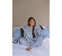 Loungeable Pinstripe Cosy Borg Fleece Midi Hooded Dressing Gown In Blue Blue