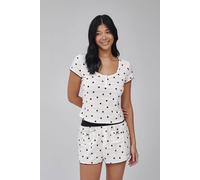 Loungeable Women's Polka Dot Ribbed Top & Boxer Short Pj Set in Cream | Size: Large Loungeable Cream L