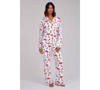 Loungeable Retro Christmas Super Soft Long Sleeve Button Through Pyjama Set In White White