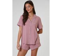 Loungeable Rib Short Sleeve Traditional Shirt And Shorts In Pink Pink M