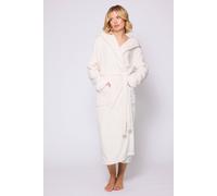 Loungeable Ribbon Trim Luxury Fleece Hooded Maxi Dressing Gown In Cream Cream XL