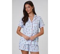 Loungeable Strawberry Printed Super Soft Short Sleeve And Short Set In Blue Blue S