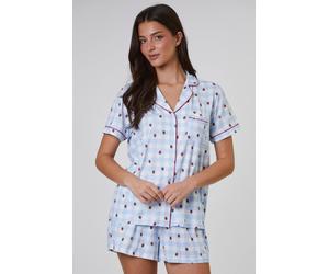 Loungeable Strawberry Printed Super Soft Short Sleeve And Short Set In Blue Blue XL