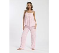 Loungeable Striped Palm Tie Shoulder Cami And Trouser In Pink Pink S