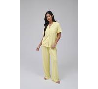 Loungeable Super Soft Jersey Rib Traditional Short Sleeve Long Pant Set In Yellow Yellow XS