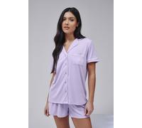 Loungeable Super Soft Jersey Rib Traditional Short Sleeve Set In Lilac Lilac XL
