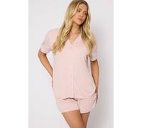 Loungeable Super Soft Jersey Rib Traditional Short Sleeve Set In Pink Pink