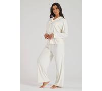 Loungeable Women's Super Soft Velour Long Sleeve Buttoned Pyjamas in Cream | Size: XL Loungeable Cream XL