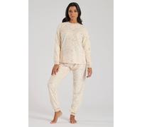 Loungeable Super Soft Velour With Star Foil Print Pyjamas In Cream Cream XL