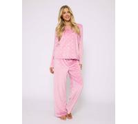 Loungeable Velour Heart Traditional Pyjama Set In Pink Pink