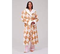 Loungeable Women's Argyle Cosy Borg Fleece Midi Hooded Dressing Gown in Cream | Size: XL Loungeable Cream XL