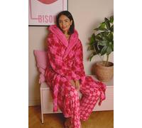 Loungeable Women's Argyle Hooded Midi Dressing Gown in Pink | Size: Medium Loungeable Pink M