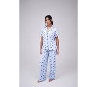 Loungeable Women's Blueberry Printed Super Soft Short Sleeve Revere Pyjama Set in Blue | Size: Small Loungeable Blue S