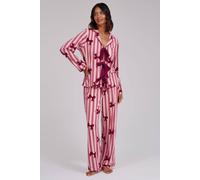 Loungeable Women's Bow Print Tie Front Long Sleeved Pyjama Set in Pink | Size: XL Loungeable Pink XL
