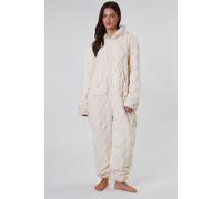 Loungeable Women's Cable Cut Sherpa With Faux Fur Trim All In One in Cream | Size: XL Loungeable Cream XL