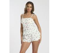 Loungeable Women's Cactus Printed Dobby Tie Shoulder Cami & Ruffle Short in White | Size: XL Loungeable White XL