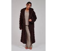 Loungeable Women's Chevron Luxury Plush Fleece Midi Hooded Dressing Gown in Brown | Size: Large Loungeable Brown L