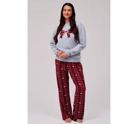 Loungeable Women's Christmas Bow Tartan Brushed Back Sweatshirt Pyjama Set | Size: Large Loungeable Multicolor L