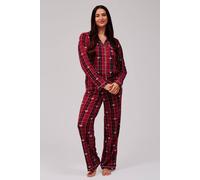 Loungeable Women's Christmas Tartan Super Soft Long Sleeve Button Through Pyjama Set in Red | Size: Medium Loungeable Red M