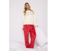 Loungeable Women's Cocktail Club Borg Sweater & Velour Trouser Lounge Set in White | Size: XL Loungeable White XL