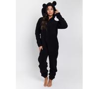 Loungeable Women's Cosy Borg Fleece Hooded Ears All In One in Black | Size: XL Loungeable Black XL